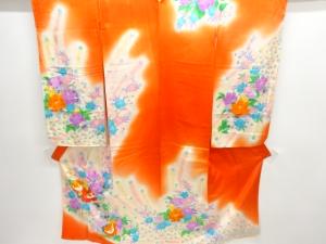 アンティーク　花模様刺繍着物（重ね衿付き）